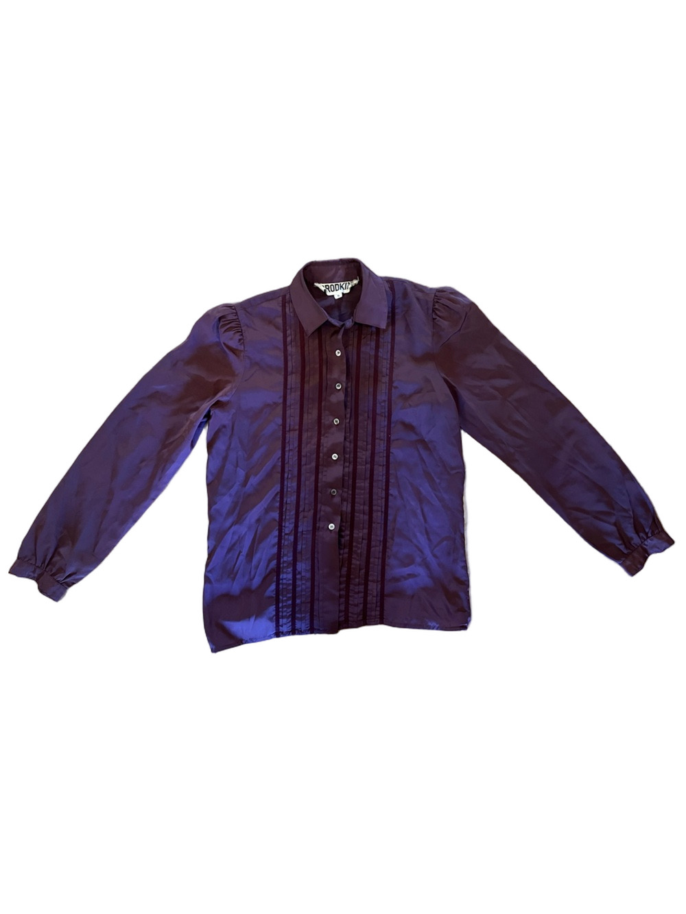 Vintage 70s Brodkin Purple Pleated Tuxedo Blouse
